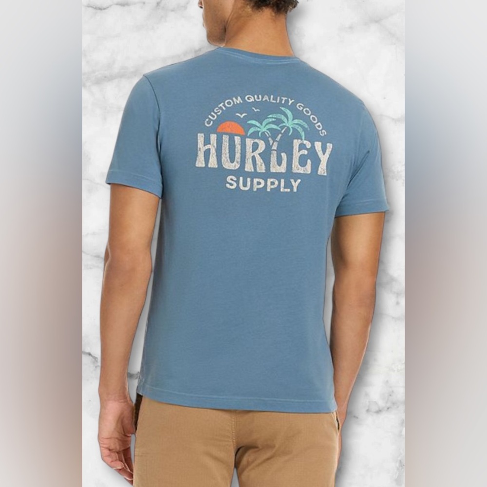 NWT Hurley Graphic Tee Double Palms Hypnotic Blue Gray Size XL
